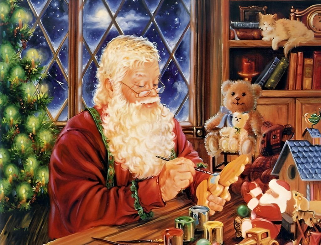 Kerstman aan het Werk in Kerstwerkplaats Diamond Painting