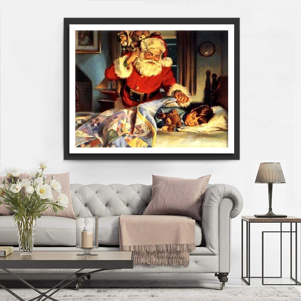 Kerstman bij Slapend Kind Diamond Painting