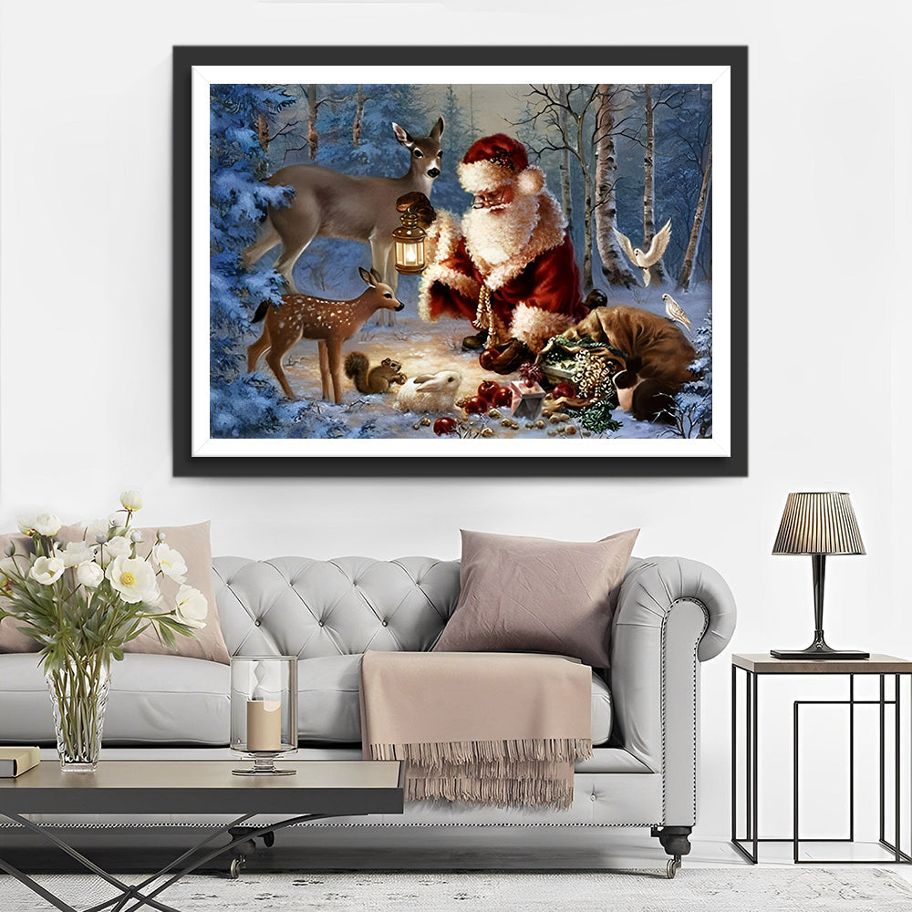 Kerstman en Hertengroep Diamond Painting