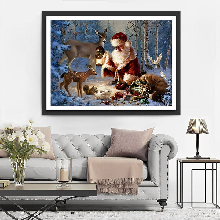 Kerstman en Hertengroep Diamond Painting