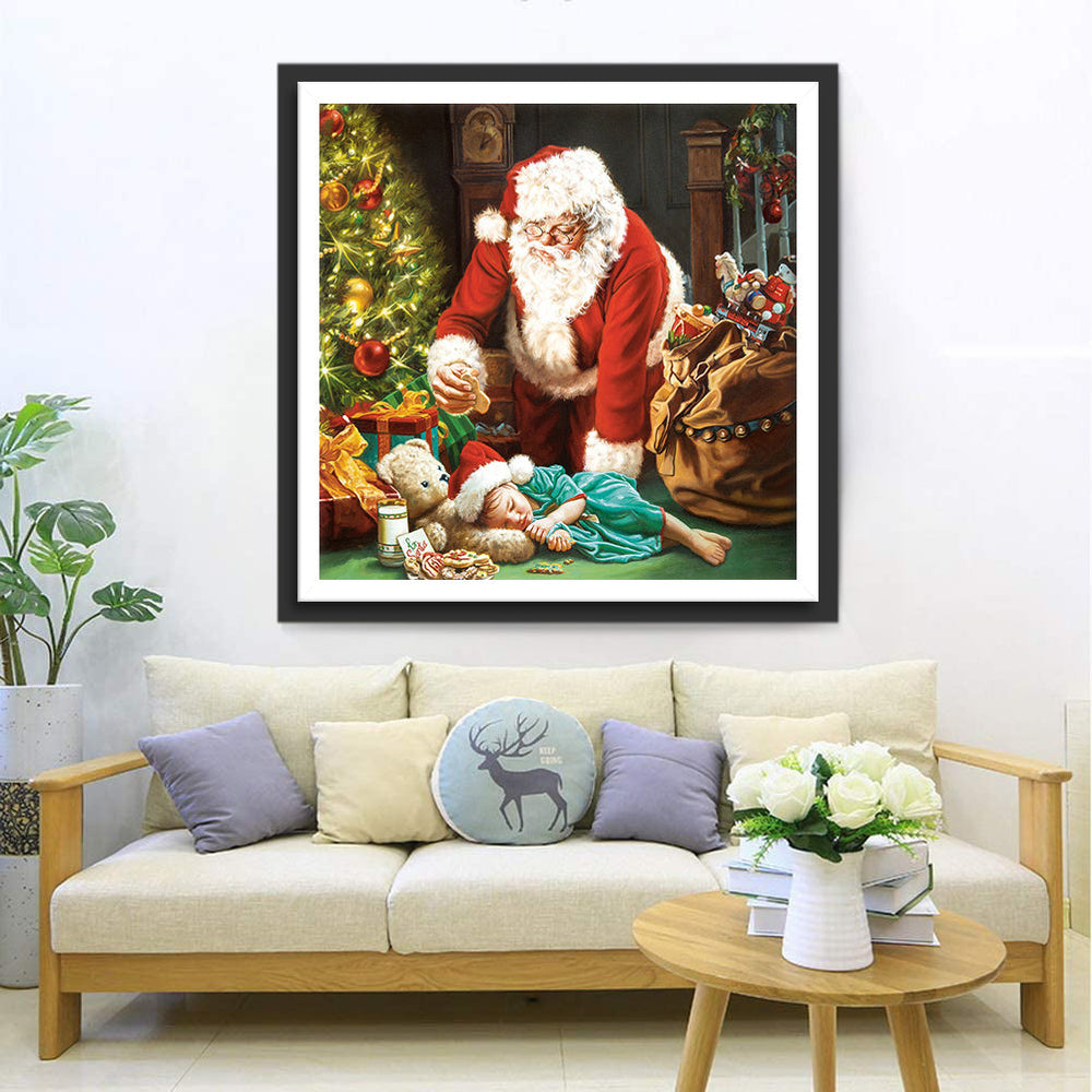 Kerstman en Slapend Kindje Diamond Painting