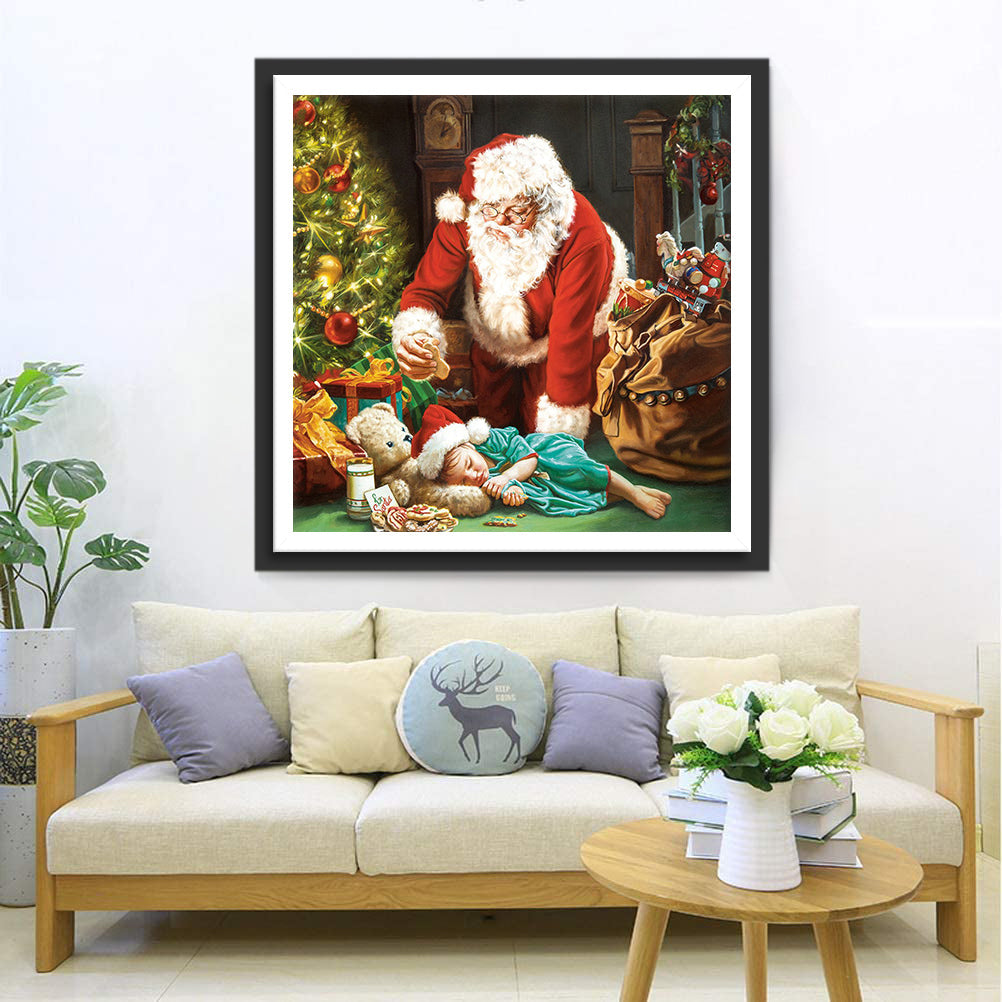 Kerstman en Slapend Kindje Diamond Painting
