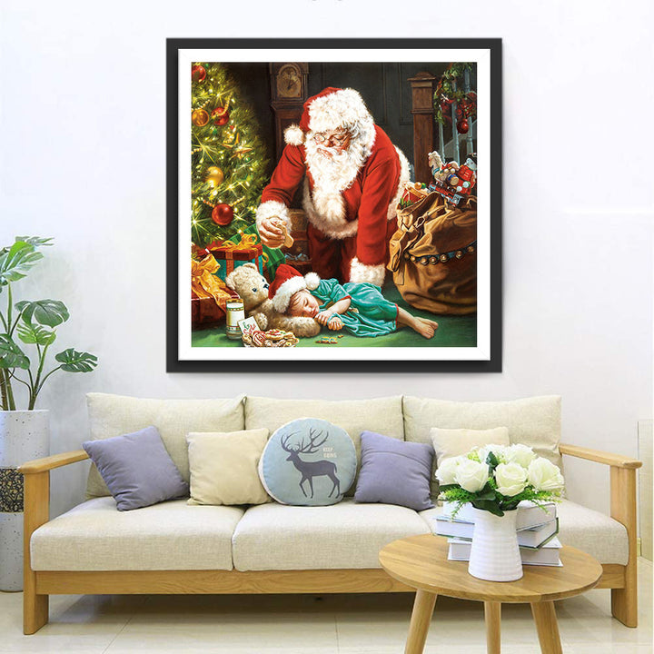 Kerstman en Slapend Kindje Diamond Painting