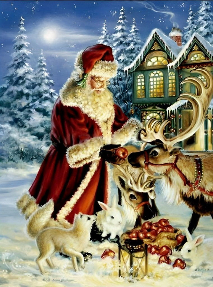 Kerstman en Zijn Winterse Dierenvriendenkaravaan Diamond Painting