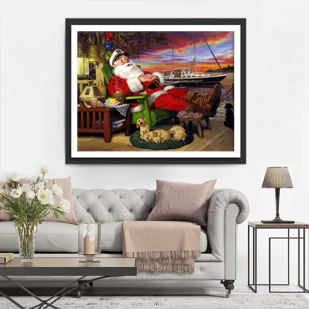 Kerstman in Leunstoel bij Haven Diamond Painting