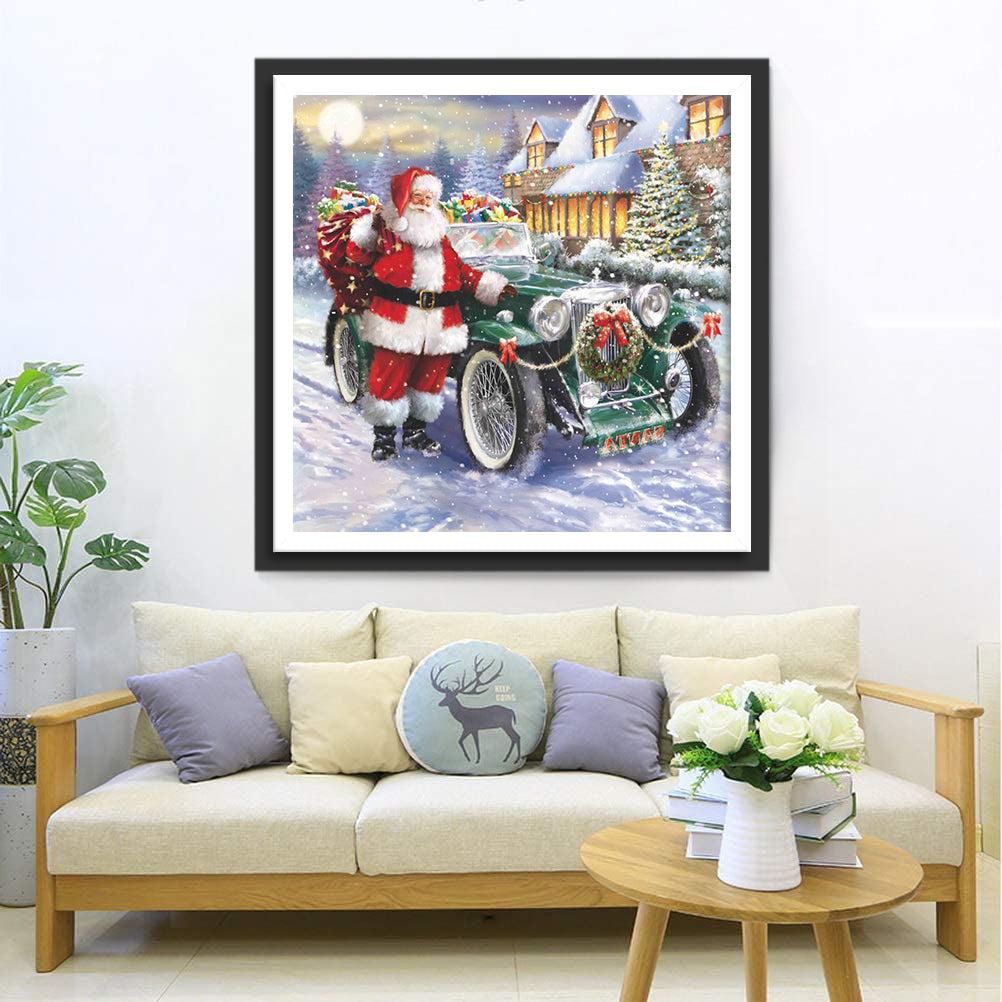 Kerstman met Auto en Cadeaus Diamond Painting