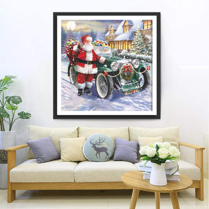 Kerstman met Auto en Cadeaus Diamond Painting