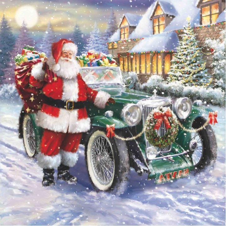 Kerstman met Auto en Cadeaus Diamond Painting