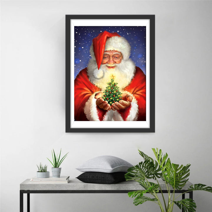 Kerstman met Mini-kerstboom in Handen Diamond Painting