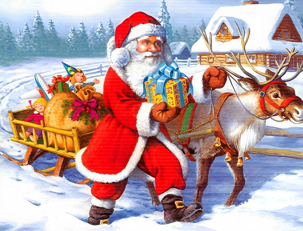 Kerstman op Slee Diamond Painting