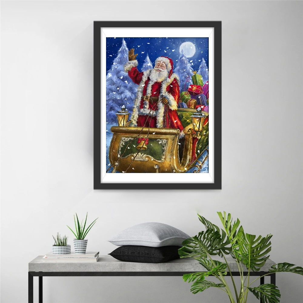 Kerstman op Slee in Winternacht Diamond Painting