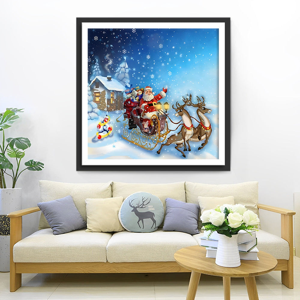 Kerstman, Rendieren en het Sneeuwrijke Dorp Diamond Painting