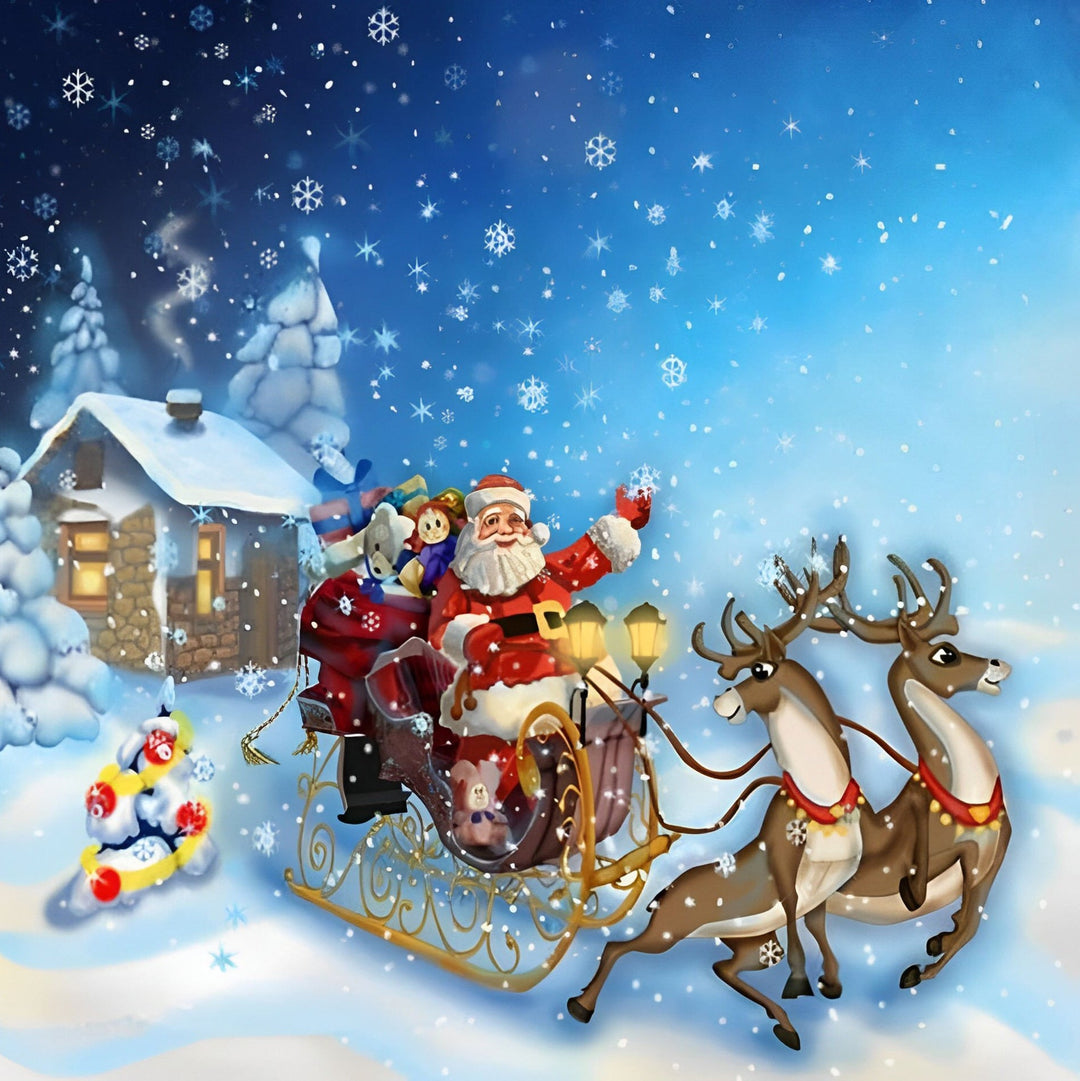 Kerstman, Rendieren en het Sneeuwrijke Dorp Diamond Painting