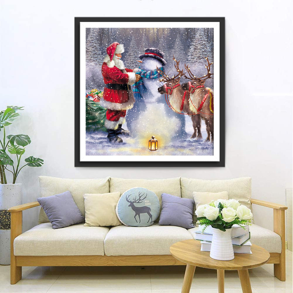Kerstman, Sneeuwpop en Rendieren Diamond Painting