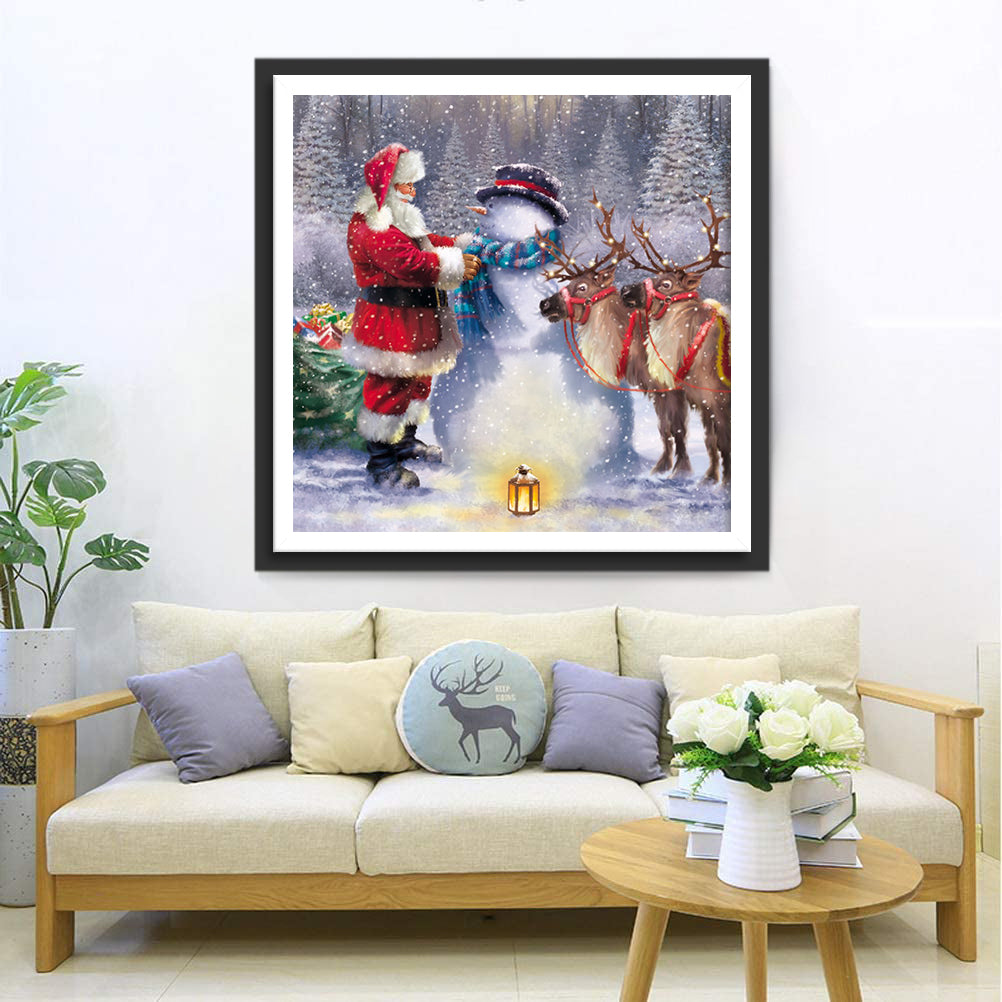 Kerstman, Sneeuwpop en Rendieren Diamond Painting