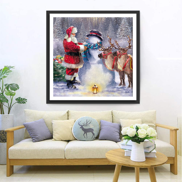 Kerstman, Sneeuwpop en Rendieren Diamond Painting