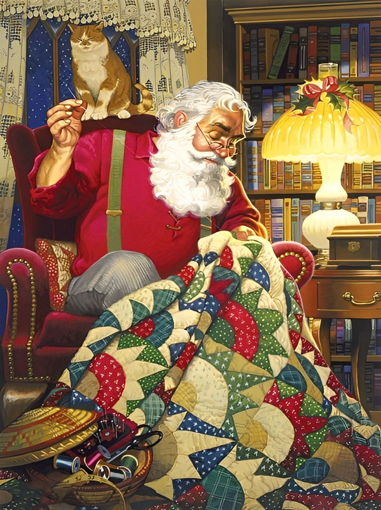Kerstquilt met Sinterklaas en het Katje Diamond Painting