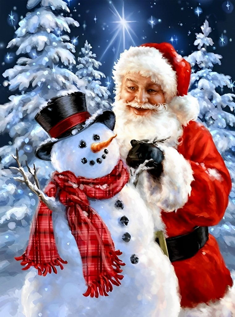 Kerstsfeer met Sinterklaas en de sneeuwman Diamond Painting