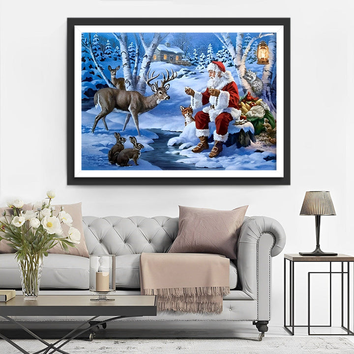 Kerstvreugde in het Winterse Woud met de Kerstman Diamond Painting