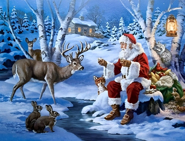 Kerstvreugde in het Winterse Woud met de Kerstman Diamond Painting