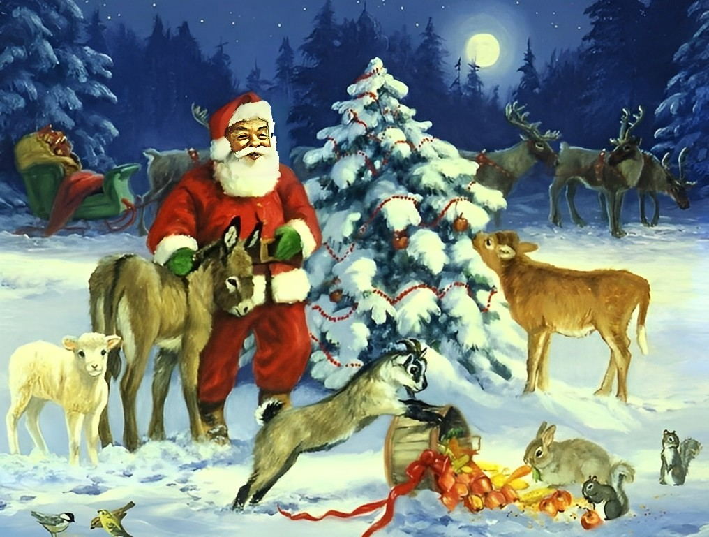 Kerstvreugde met Kerstman en Dieren Diamond Painting