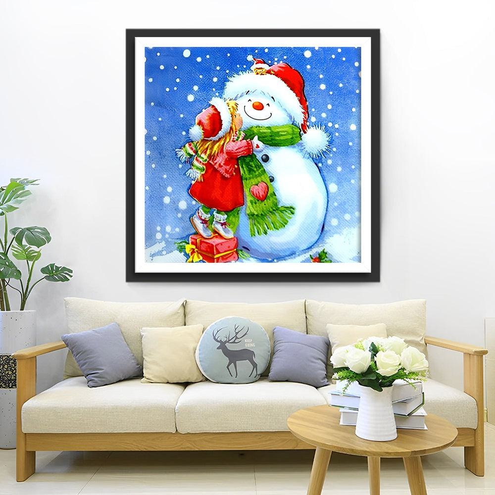 Kind Omhelst de Sneeuwpop Diamond Painting