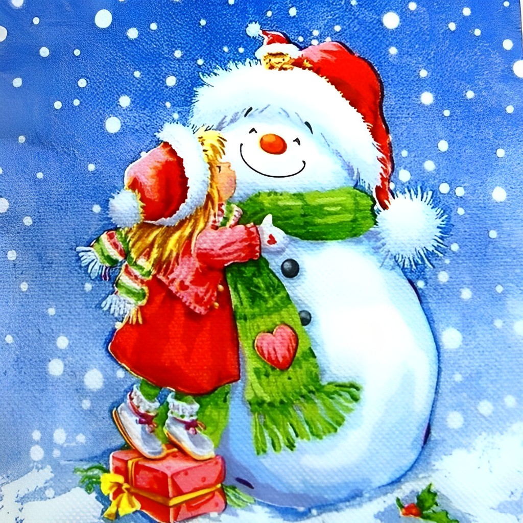 Kind Omhelst de Sneeuwpop Diamond Painting