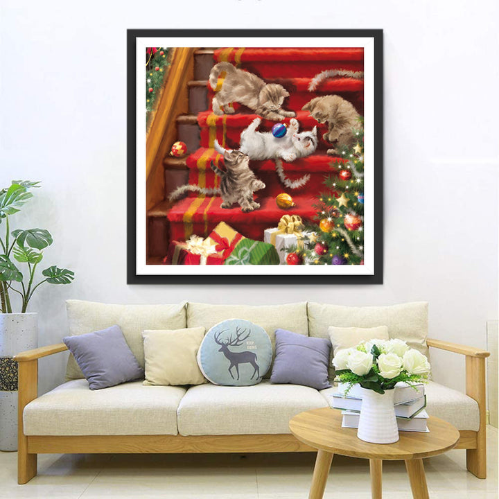 Kittens Ravotten op de Trap Diamond Painting