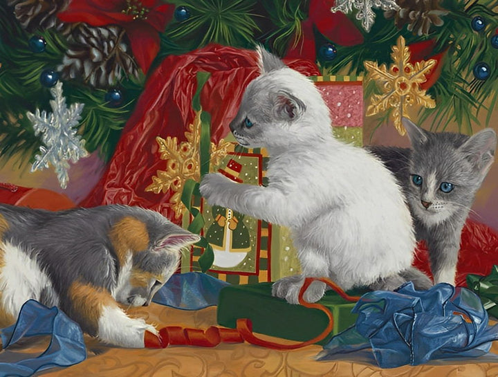 Kittens Spelen met Kerstgeschenk Diamond Painting