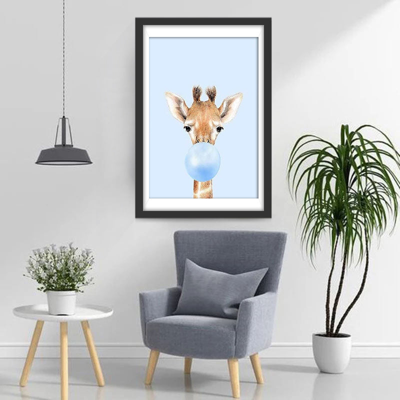 Kleine Giraffe Blaast Kauwgom Diamond Painting