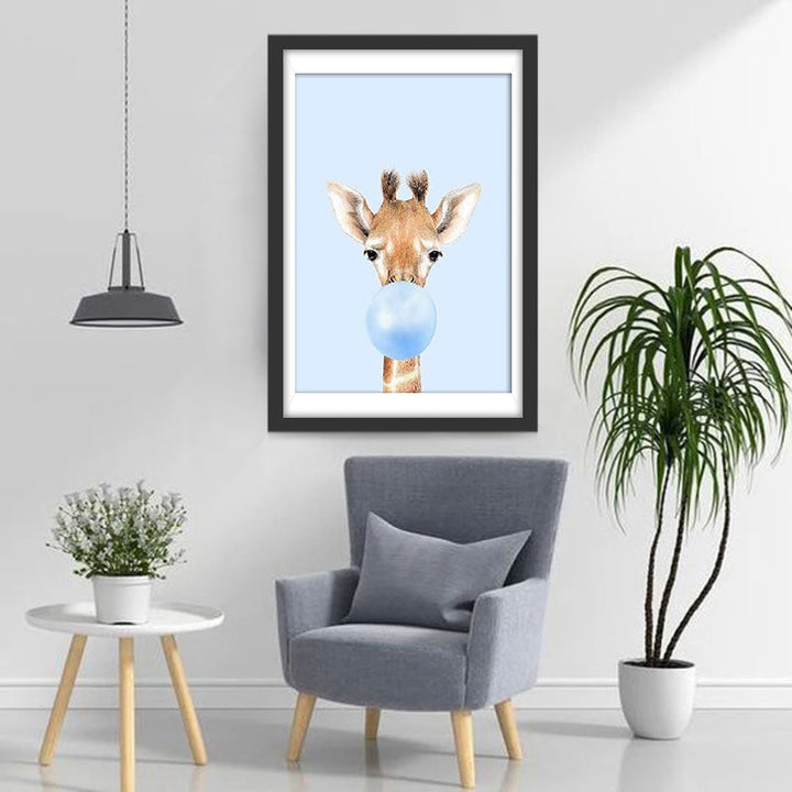 Kleine Giraffe Blaast Kauwgom Diamond Painting