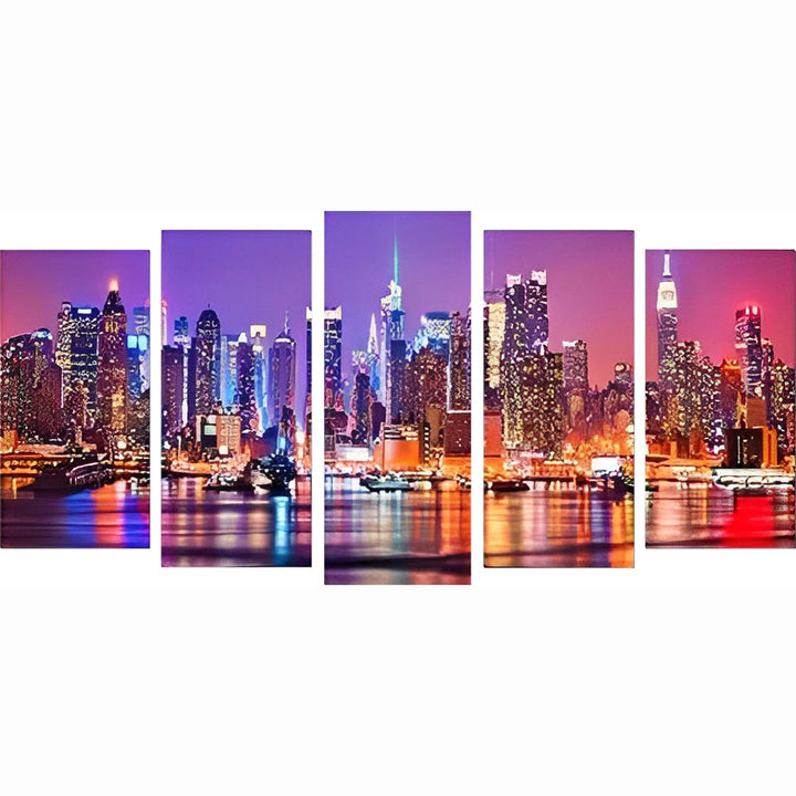 Kleurrijk Stedelijk Nachtgezicht 5 Platen Diamond Painting