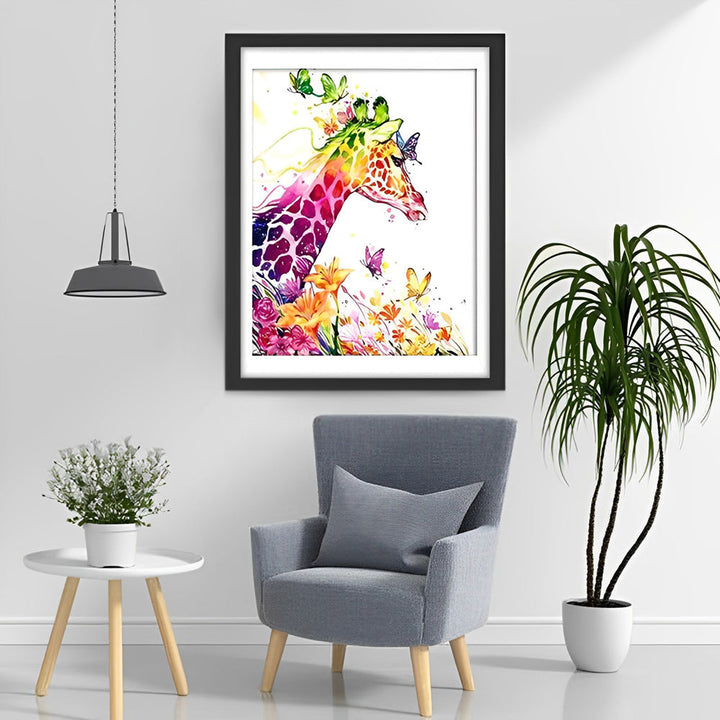 Kleurrijke Giraffe en Vlinders in Bloemen Diamond Painting