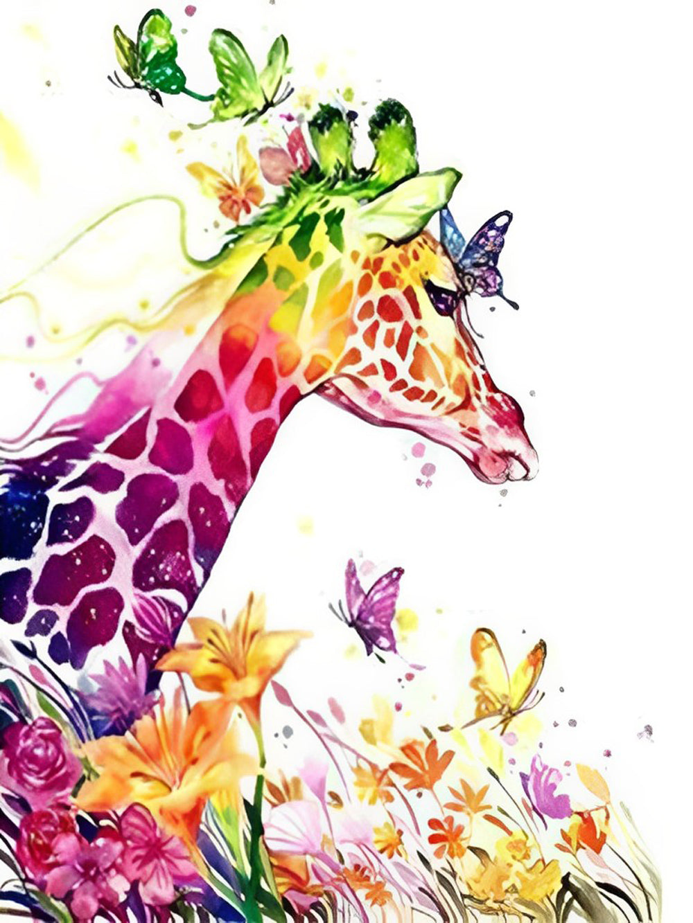 Kleurrijke Giraffe en Vlinders in Bloemen Diamond Painting