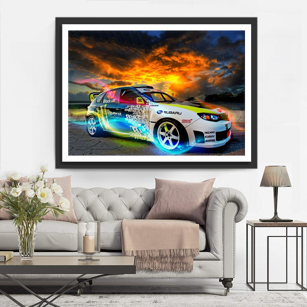 Kleurrijke Racewagen met Lichteffecten Diamond Painting