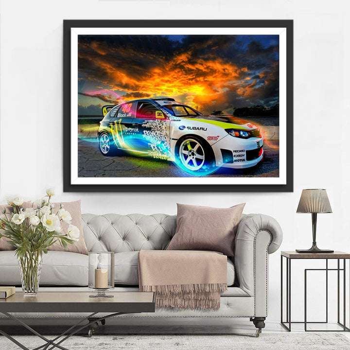 Kleurrijke Racewagen met Lichteffecten Diamond Painting