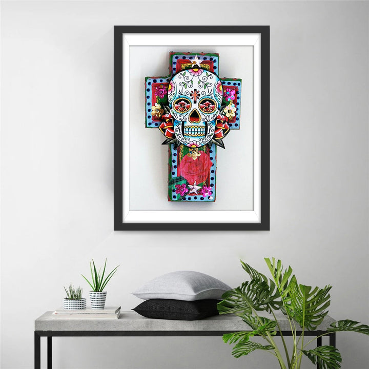 Kruis met Calaveraschedel Diamond Painting