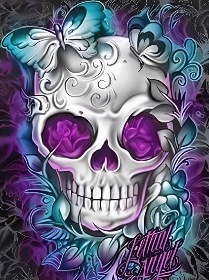 Kunstzinnige Schedelcompositie met Vlinders en Bloemen Diamond Painting