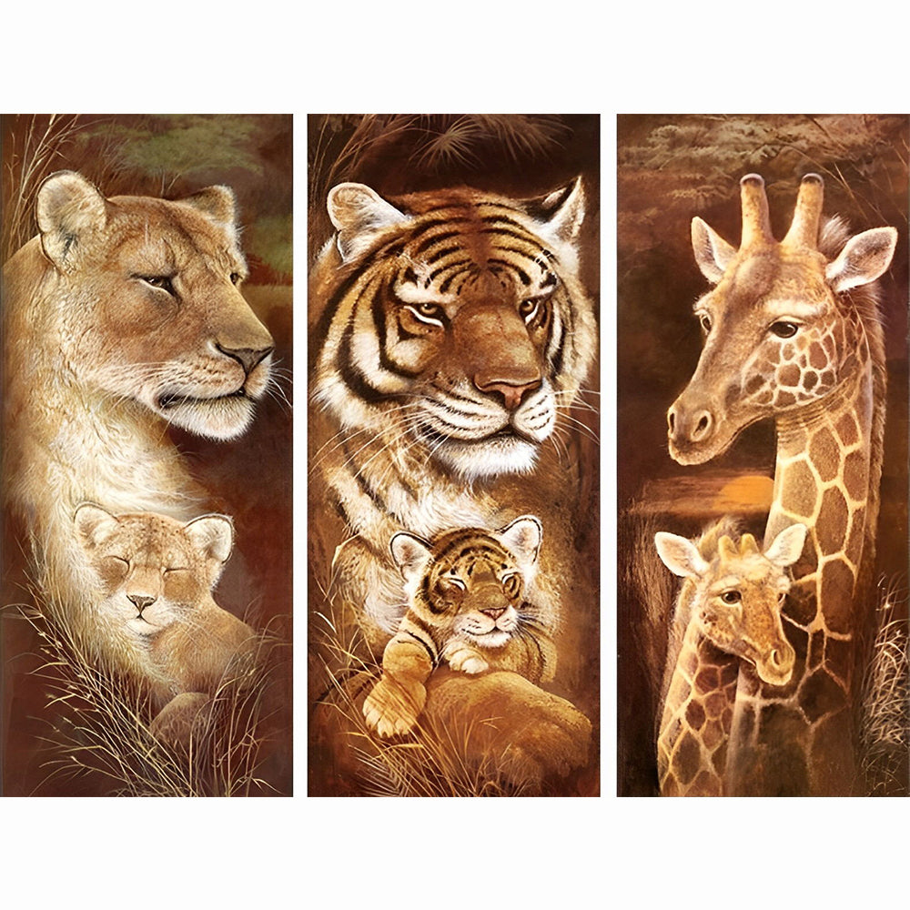 Leopard, Tiger und Giraffe Diamond Painting 3 Platen