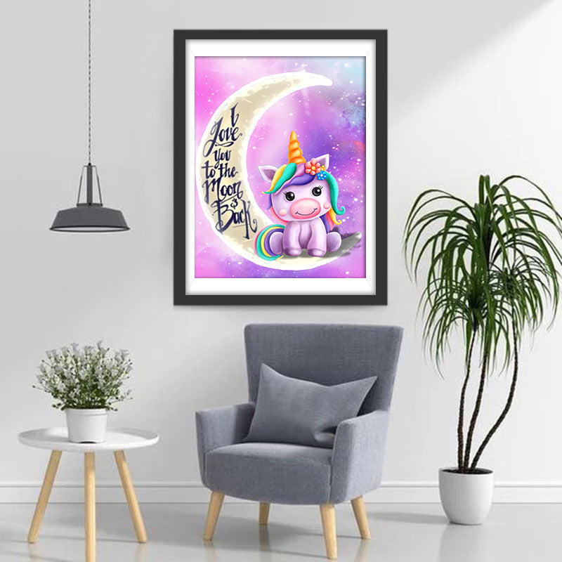 Liefdevolle Unicorn op de Maansichel Diamond Painting