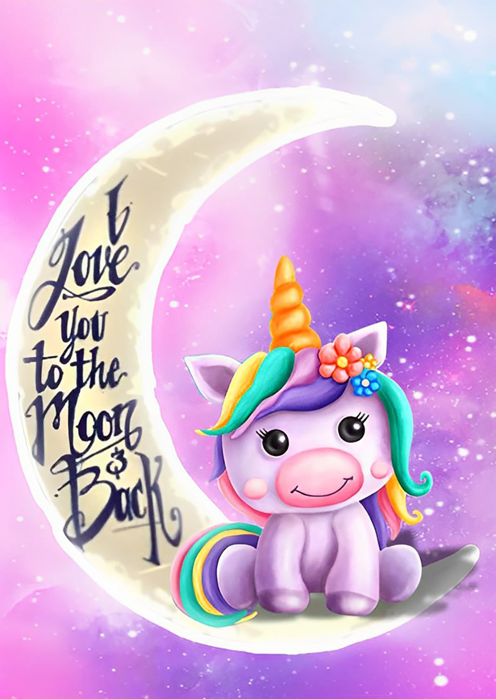 Liefdevolle Unicorn op de Maansichel Diamond Painting