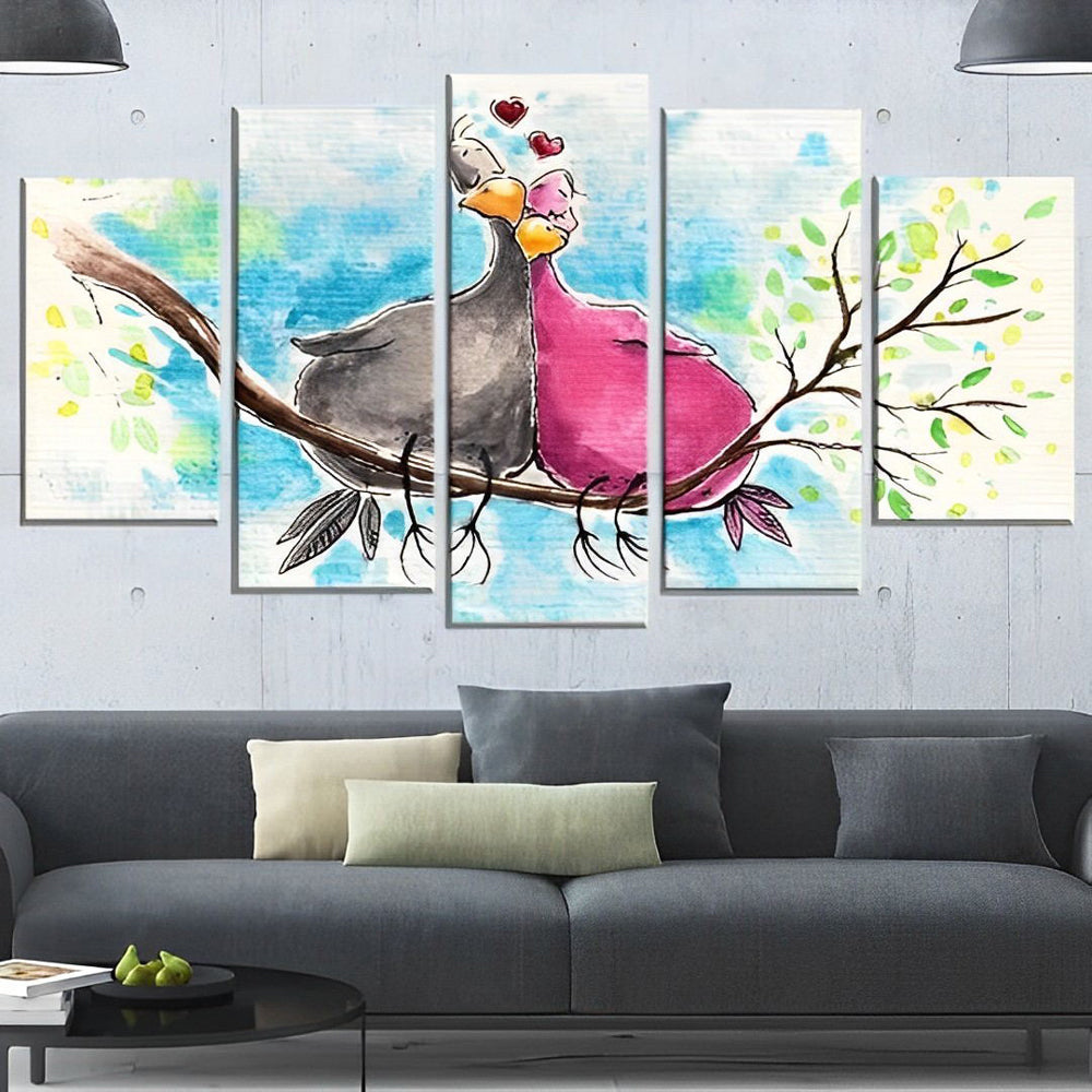 Liefdevolle Vogels op de Tak 5 Platen Diamond Painting