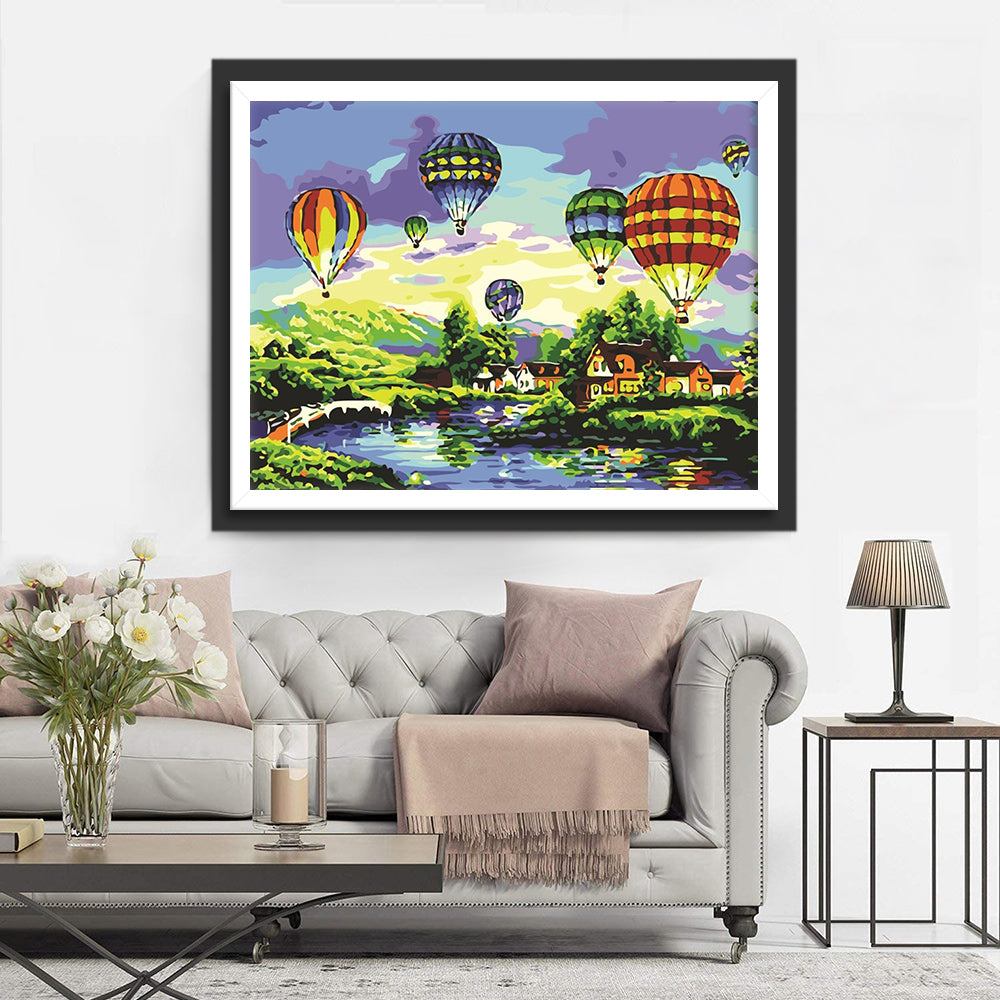 Luchtballonnenboven Dorp Diamond Painting