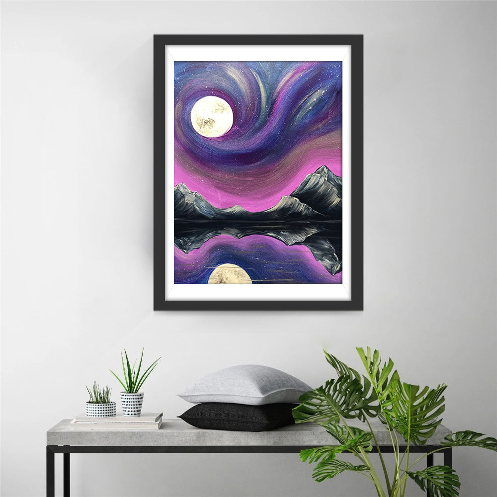 Maangloed en Sterrenwerveling boven Spiegelbergen Diamond Painting