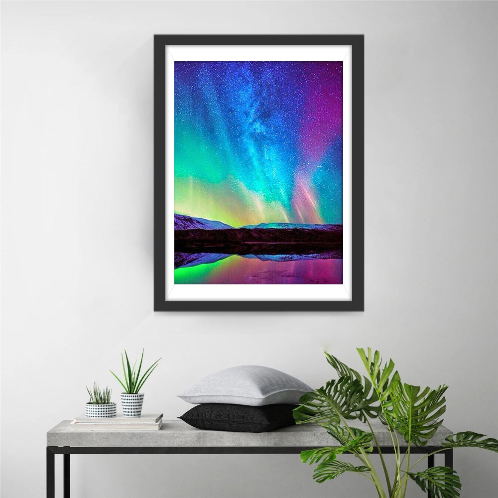 Magisch Aurora-licht boven Landschap Diamond Painting