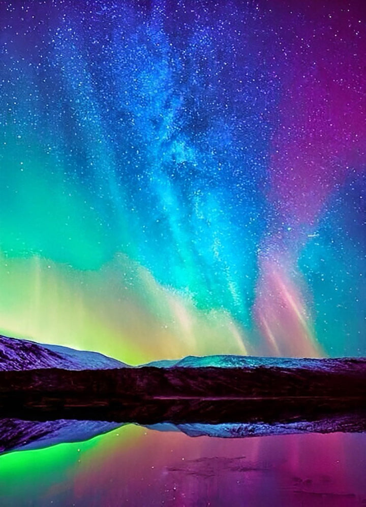 Magisch Aurora-licht boven Landschap Diamond Painting