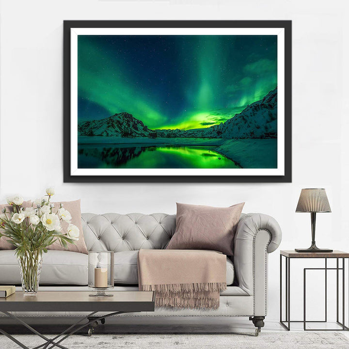 Magisch Aurora-spektakel met Bergreflectie Diamond Painting