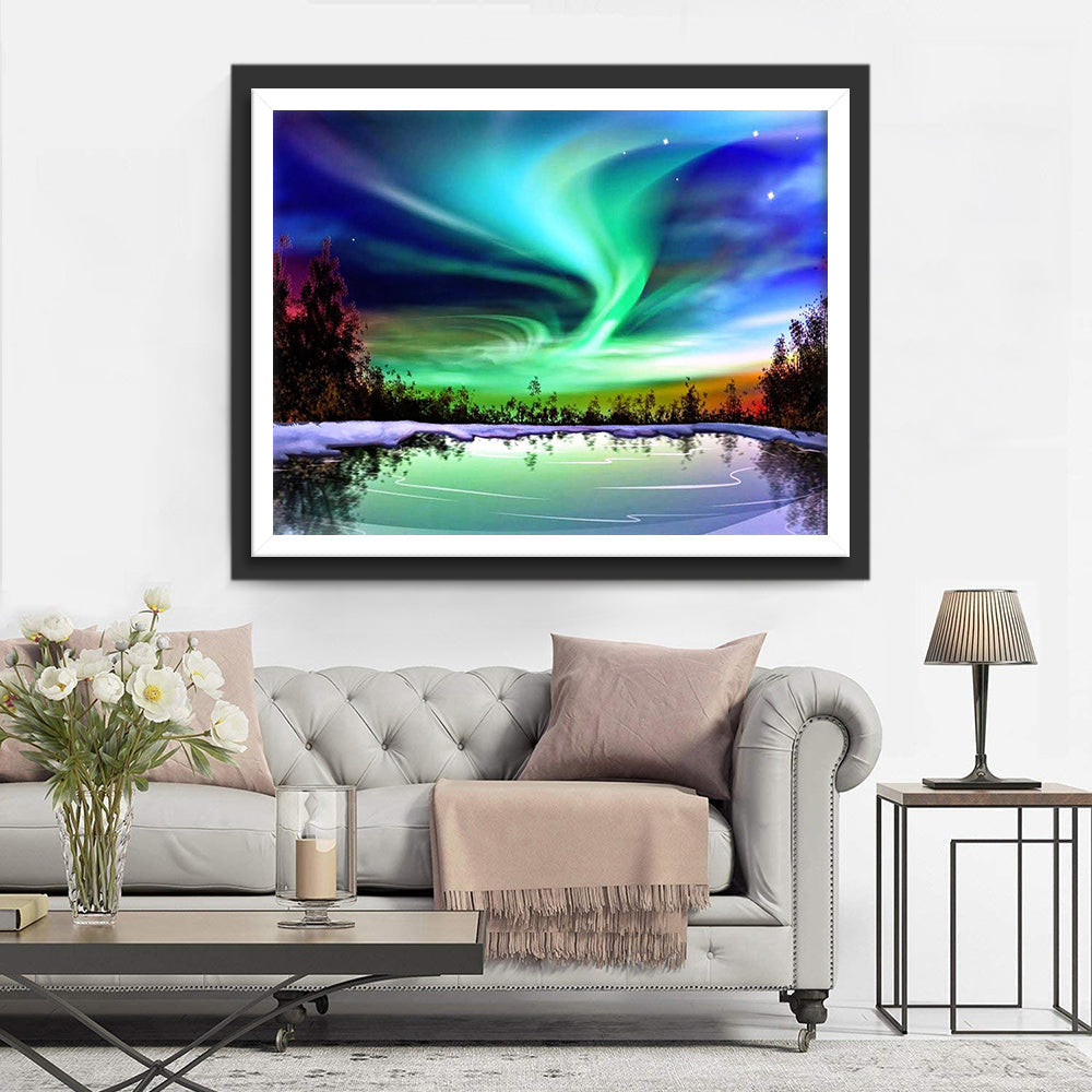 Magisch Aurora-spektakel met Waterreflectie Diamond Painting