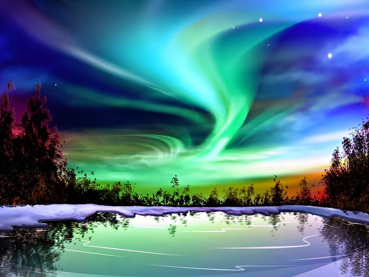 Magisch Aurora-spektakel met Waterreflectie Diamond Painting