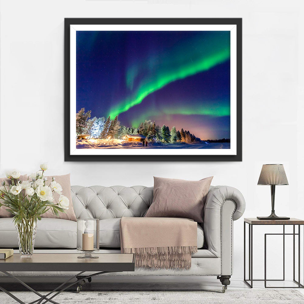 Magisch Noorderlicht boven Winterbos Diamond Painting